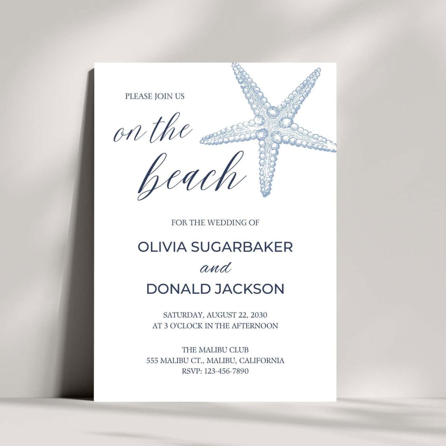 Dusty Blue Starfish Invitation for Beach Weddings and Parties - Gallery360 Designs