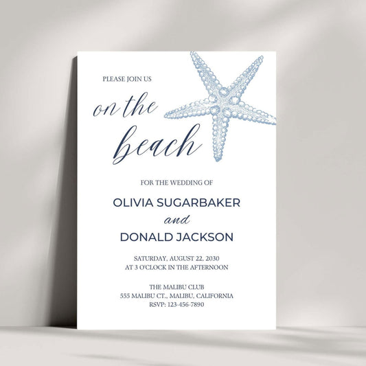Dusty Blue Starfish Invitation for Beach Weddings and Parties - Gallery360 Designs